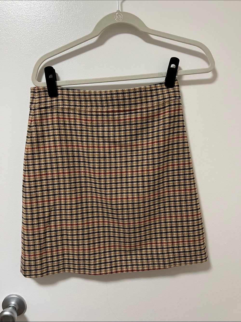 J. Crew Beige Plaid Mini Skirt with Black and Red Checks